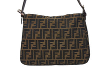 Load image into Gallery viewer, FENDI フェンディ マンマバケット ショルダーバッグ ズッカ柄 コットンキャンバス レザー ブラウン シルバー金具 美品 中古 4b009231