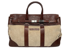 Load image into Gallery viewer, Brunello Cucinelli ブルネロクチネリ カントリーバッグ ビジネスバッグ レザー コーデュロイ ベージュ ブラウン シルバー金具 美品 中古 4b009238