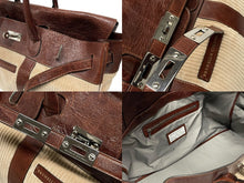 Load image into Gallery viewer, Brunello Cucinelli ブルネロクチネリ カントリーバッグ ビジネスバッグ レザー コーデュロイ ベージュ ブラウン シルバー金具 美品 中古 4b009238