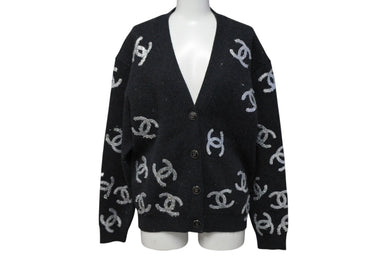 極美品 CHANEL シャネル アンサンブル カーディガン ココマーク 22A P72997K10494 カシミア グレー シルバー サイズ34 中古 4b009250