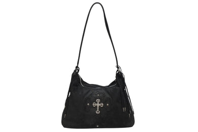 CHROME HEARTS クロムハーツ ショルダーバッグ ヌバック フィリグリークロス クロスボール CHクロスパッチ ブラック 美品 中古 4b009255
