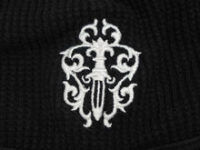 画像をギャラリービューアに読み込む, CHROME HEARTS クロムハーツ THERMAL BEANIE CAP サーマルニットキャップ ビーニー ブラック ホワイト ダガー刺繍 美品 中古 4b009256
