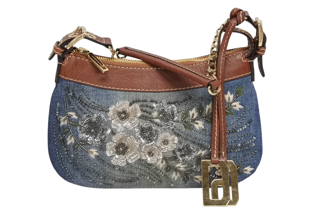 極美品 Dolce&Gabbana ドルチェ&ガッバーナ ワンショルダーバッグ デニム スパンコール ショルダーバッグ ブルー ブラウン 中古 4b009257