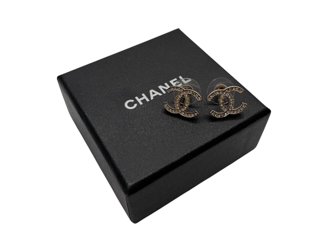CHANEL シャネル ココマーク ピアス 重量約3.0g A11A刻印 GPメタル ラインストーン ゴールド クリア 両耳用 美品 中古 4b009275