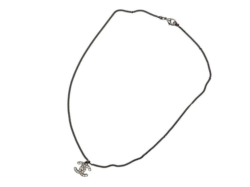 CHANEL シャネル ココマーク ネックレス 重量約5g F13V刻印 全長約43cm メタル ラインストーン クリア シルバー 美品 中古 4b009278