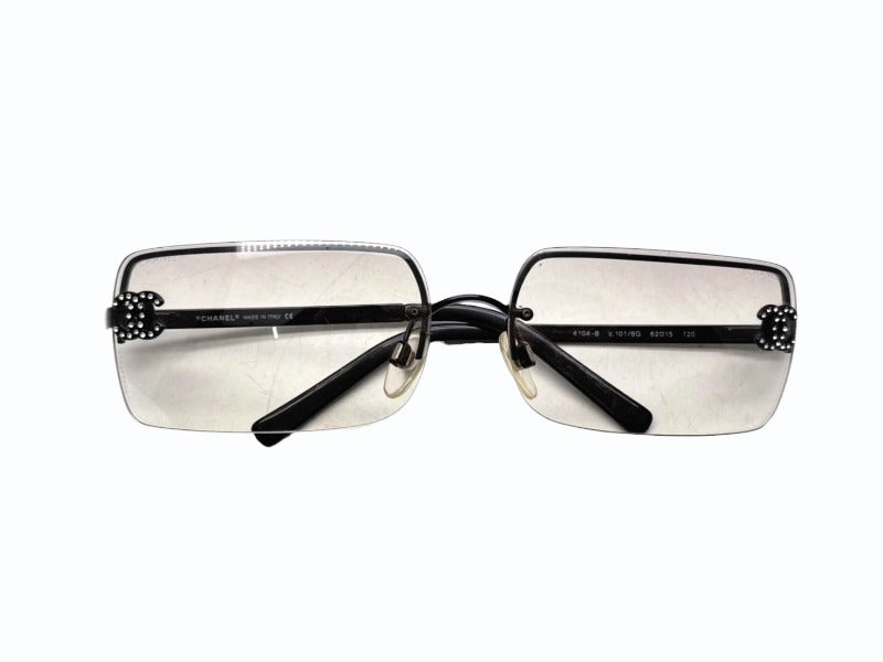 極美品 CHANEL シャネル リムレス サングラス ラインストーン ココマーク 4104-B イタリア製 メタル ブラック サイズ62□15 120 中古 4b009291