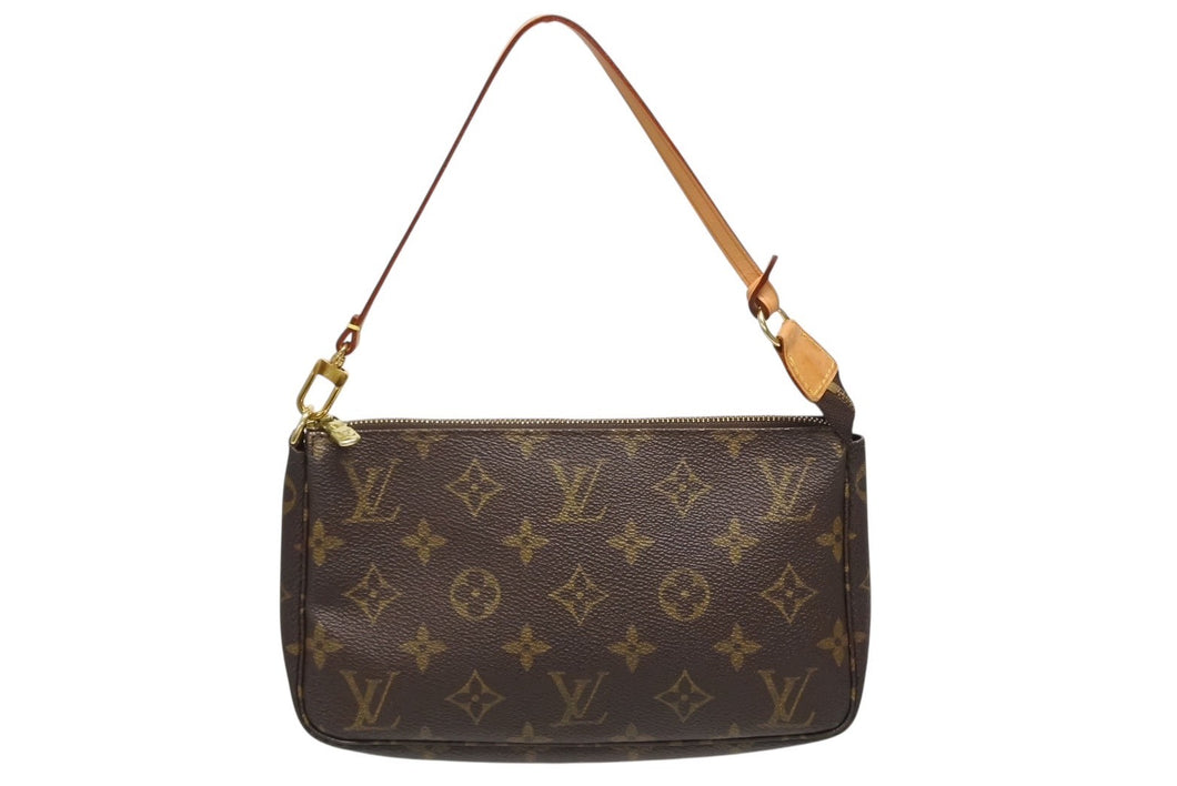 LOUIS VUITTON ルイヴィトン ポシェット アクセソワール アクセサリーポーチ M51980 モノグラム ブラウン レザー PVC 美品 中古 4b009346