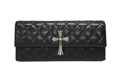 CHROME HEARTS クロムハーツ ディナーバッグ クラッチバッグ ラージクロス マトラッセ ラムスキン ブラック 中古 4b009367