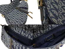 Load image into Gallery viewer, 極美品 Christian Dior クリスチャンディオール ワンショルダーバッグ サドルバッグ トロッター ガリアーノ期 キャンバス レザー ネイビー 中古 4b009373