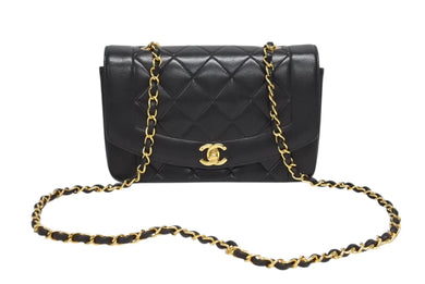 極美品 CHANEL シャネル マトラッセ23 ダイアナ ショルダーバッグ A01165 レザー ラムスキン 2番台 ゴールド金具 ブラック 中古 4b009377
