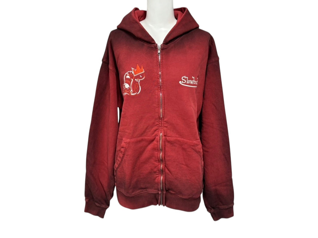 新品未使用 SLOWBUCKS スローバックス ジップアップフーディー パーカー サイズS レッド グラデーション 刺繍 中古 4b009438