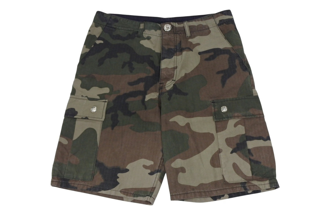 極美品 CHROME HEARTS クロムハーツ Devil Dog Shorts デビルドッグ カーゴショーツ サイズ31 CHクロスパッチ カモフラ柄 中古 4b009472