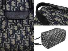 Load image into Gallery viewer, Christian Dior クリスチャンディオール ポーチ セカンドバッグ 2ESCA494YKY オブリーク ネイビー ジャガード カーフスキン 美品 中古 4b009527