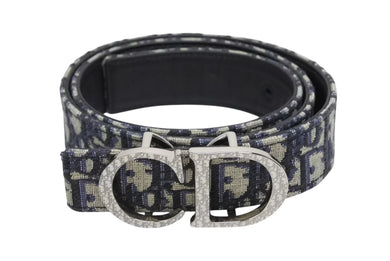 新品同様 DIOR ディオール オブリーク CD ベルトバックル リバーシブル ベルトストラップ 90736 グレー ネイビー サイズ90/36 中古 4b009528