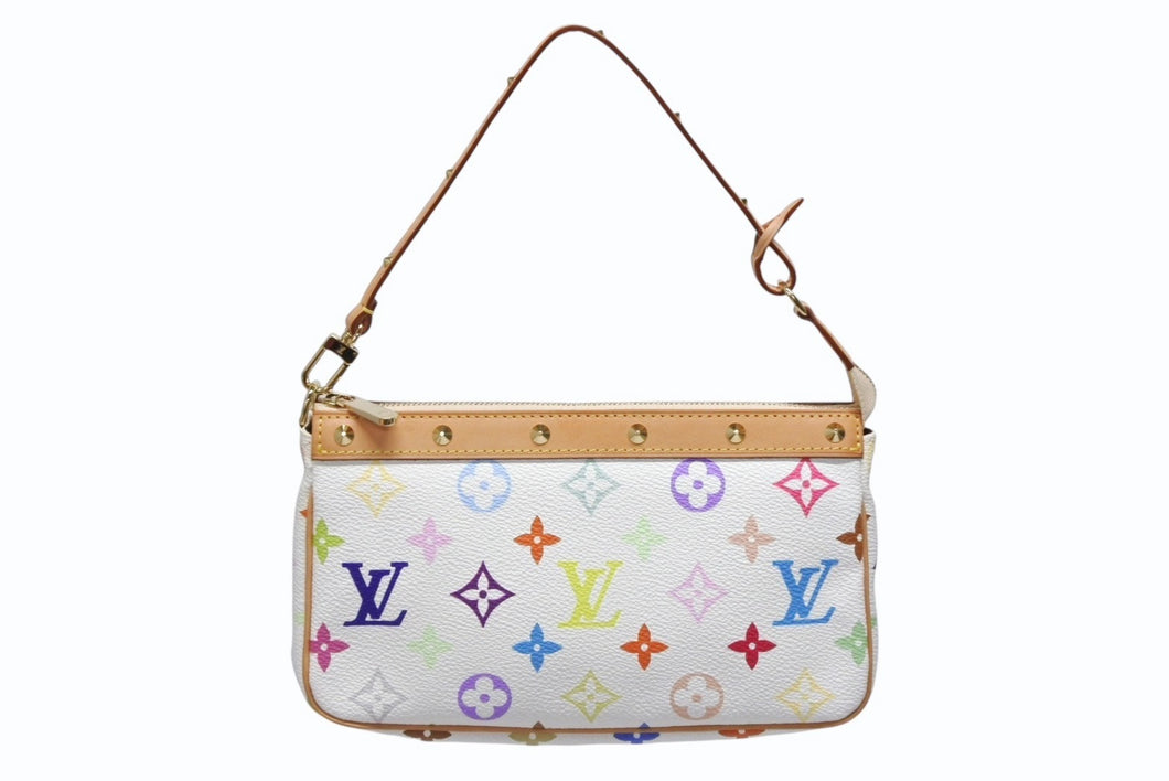 新品同様 LOUIS VUITTON ルイヴィトン ポシェット アクセソワール アクセサリーポーチ M92649 ホワイト マルチカラー 村上隆 中古 4b009546