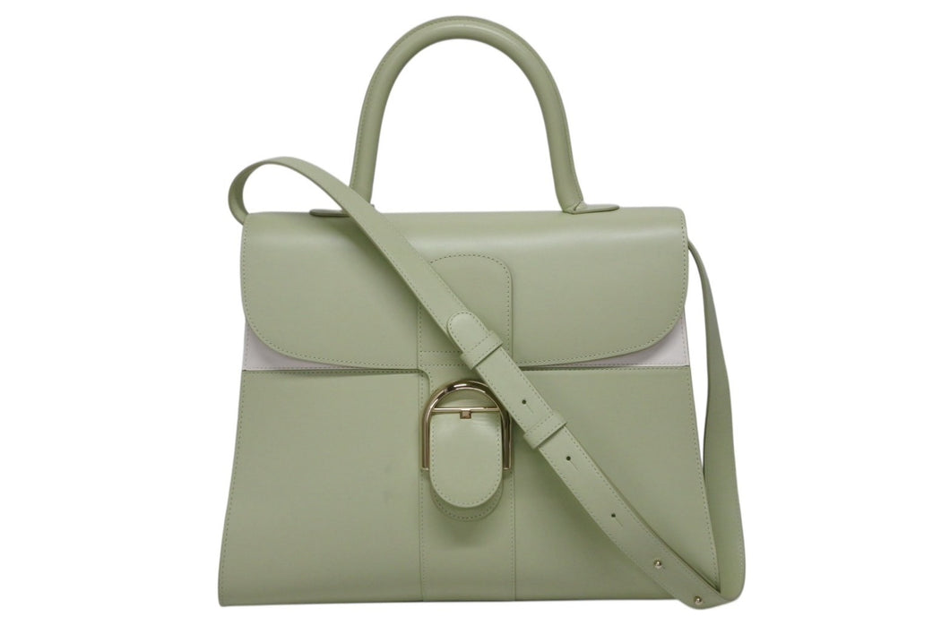 極美品 DELVAUX デルボー Brillant GM ブリヨンGM 2WAYバッグ パステルグリーン カーフレザー ゴールド金具 中古 4b009548