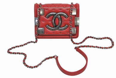 極美品 CHANEL シャネル マトラッセ ボーイシャネル ボーイブリック ショルダーバッグ ラムスキン レッド アンティークシルバー金具 中古 4b009554