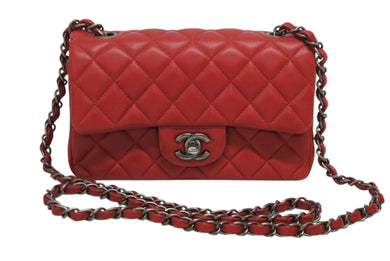 極美品 CHANEL シャネル ミニマトラッセ20 Sフラップ Sチェーンショルダーバッグ 19番台 ココマーク キャビアスキン レッド 中古 4b009555