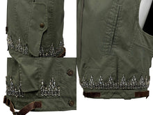 Load image into Gallery viewer, Christian Dior クリスチャンディオール ノースリーブジャケット 3P12022040 サイズ38 ラインストーン カーキ ガリアーノ期 美品 中古 4b009568