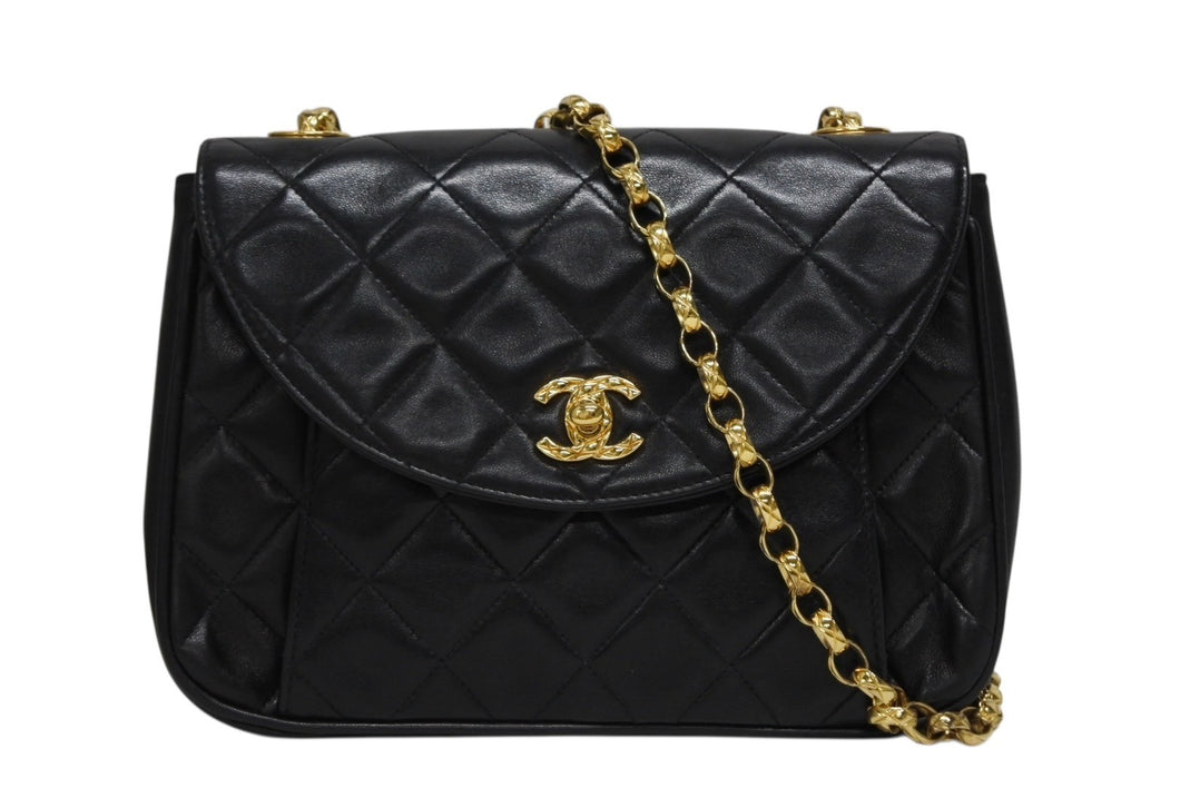 CHANEL シャネル ビジューチェーン ショルダーバッグ 2番台 ラムスキン ココマーク キルティング ブラック ゴールド金具 美品 中古 4b009611