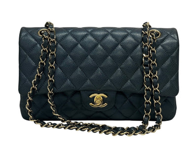 CHANEL シャネル マトラッセ25 Wフラップ Wチェーンショルダーバッグ 26番台 キャビアスキン ココマーク ゴールド金具 美品 中古 4b009613