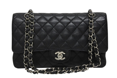 極美品 CHANEL シャネル マトラッセ25 Wフラップ Wチェーンショルダーバッグ AO1112 13番台 キャビアスキン シルバー金具 中古 4b009616