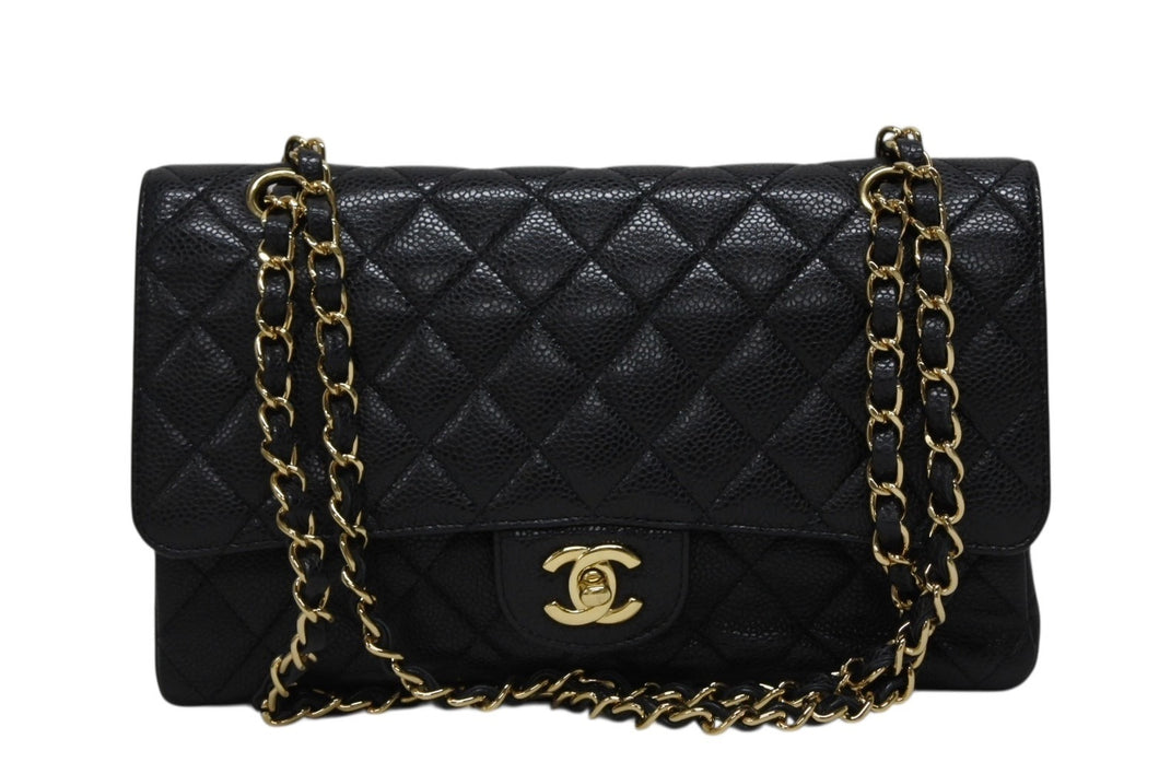 極美品 CHANEL シャネル マトラッセ25 Wフラップ Wチェーンショルダーバッグ 14番台 キャビアスキン ココマーク ゴールド金具 中古 4b009617