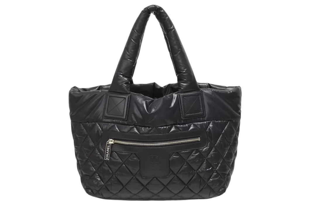極美品 CHANEL シャネル コココクーン スモールトート ハンドバッグ A48610 17番台 ココマーク ブラック シルバー金具 中古 4b009618