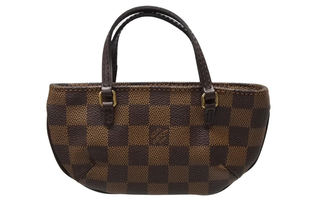 極美品 LOUIS VUITTON ルイヴィトン マノスクGM ポーチ N51120 ダミエ エベヌ PVC レザー ゴールド金具 中古 4b009636