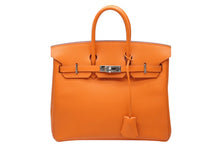 Load image into Gallery viewer, 極美品 HERMES エルメス バーキン25 ハンドバッグ □J刻印 ヴォーエプソン オレンジ シルバー金具 中古 4b009642