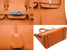Load image into Gallery viewer, 極美品 HERMES エルメス バーキン25 ハンドバッグ □J刻印 ヴォーエプソン オレンジ シルバー金具 中古 4b009642