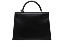 Load image into Gallery viewer, 極美品 HERMES エルメス ケリー32 外縫い ブラック ○W刻印 カーフスキン ゴールド金具 ハンドバッグ 2WAY 中古 4b009649