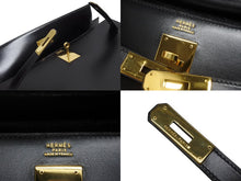 Load image into Gallery viewer, 極美品 HERMES エルメス ケリー32 外縫い ブラック ○W刻印 カーフスキン ゴールド金具 ハンドバッグ 2WAY 中古 4b009649