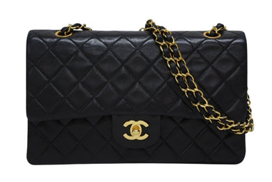 CHANEL シャネル マトラッセ ダブルフラップ25 ショルダーバッグ 2番台 ラムスキン ブラック ゴールド金具 美品 中古 4b009682