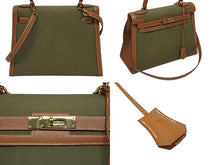 Load image into Gallery viewer, 極美品 HERMES エルメス KELLY ケリー28 2WAY ハンドバッグ クシュベル トワルアッシュ ゴールド カーキ ゴールド金具 〇X刻印 中古 4b009700