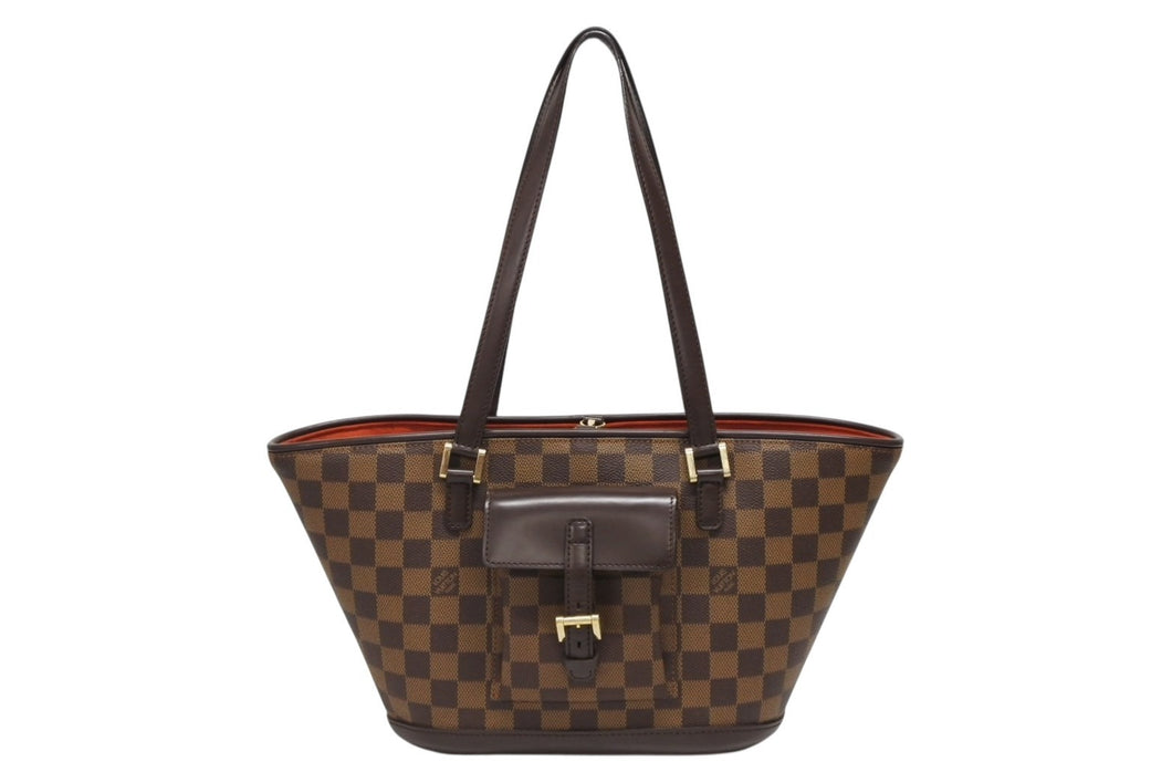 極美品 LOUIS VUITTON ルイヴィトン トートバッグ N51121 マノスクPM ダミエ ブラウン ゴールド金具 中古 4b009702