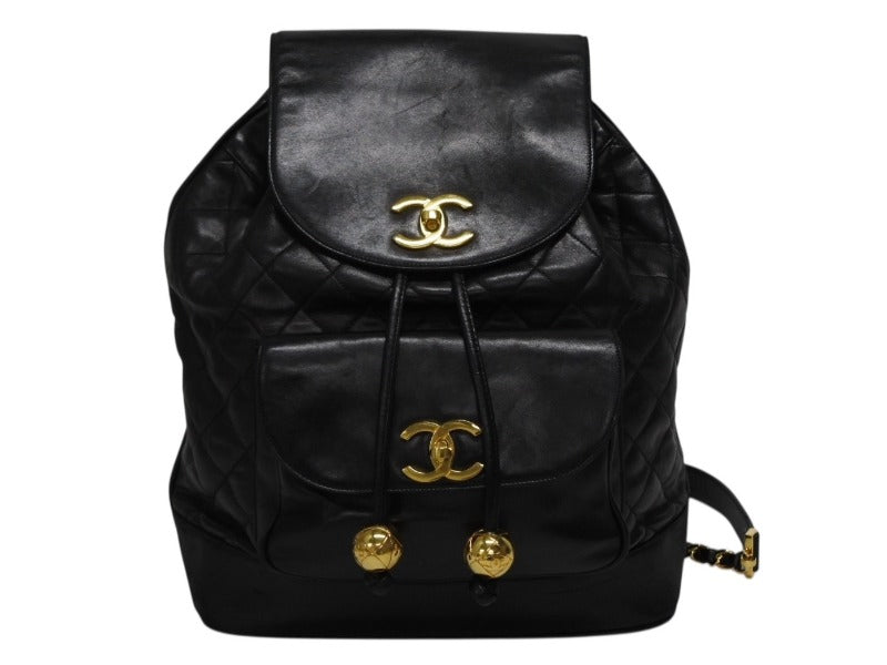 CHANEL シャネル マトラッセ チェーンリュック バックパック ココマーク 2番台 ブラック ラムスキン ゴールド金具 中古 美品 4b009733