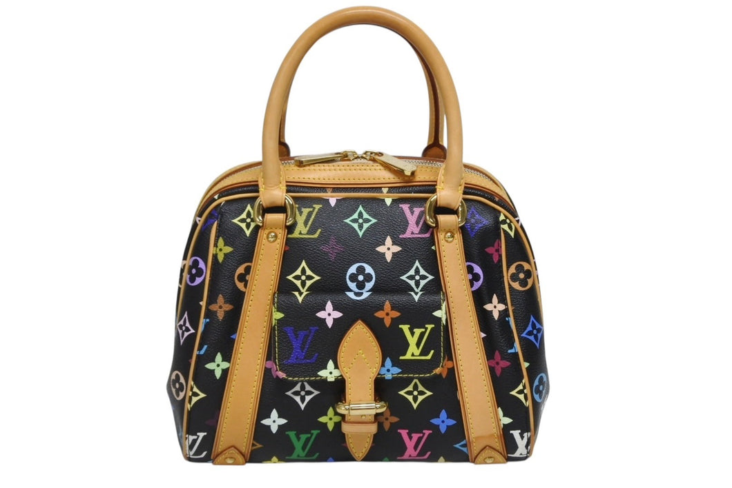 極美品 LOUIS VUITTON ルイヴィトン モノグラムマルチカラー プリシラ M40097 ハンドバッグ ノワール ブラック ゴールド金具 中古 4b009753