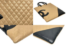 Load image into Gallery viewer, CHANEL シャネル カンボンライン フラット トートバッグ 9番台 カーフスキン ココマーク ベージュ ブラック シルバー金具 美品 中古 4b009768