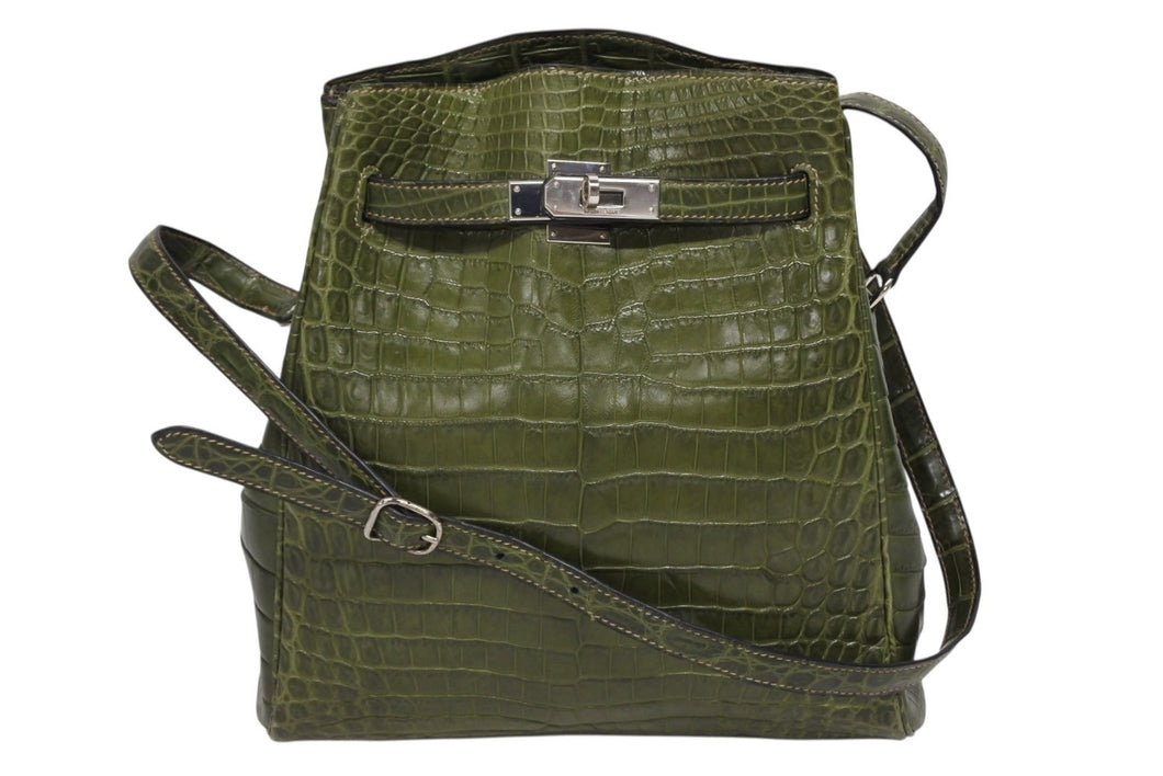 極美品 HERMES エルメス KELLY SPORTS ケリースポーツMM ショルダーバッグ ニロティカス アニスグリーン シルバー金具 □D刻印 中古 4b009769