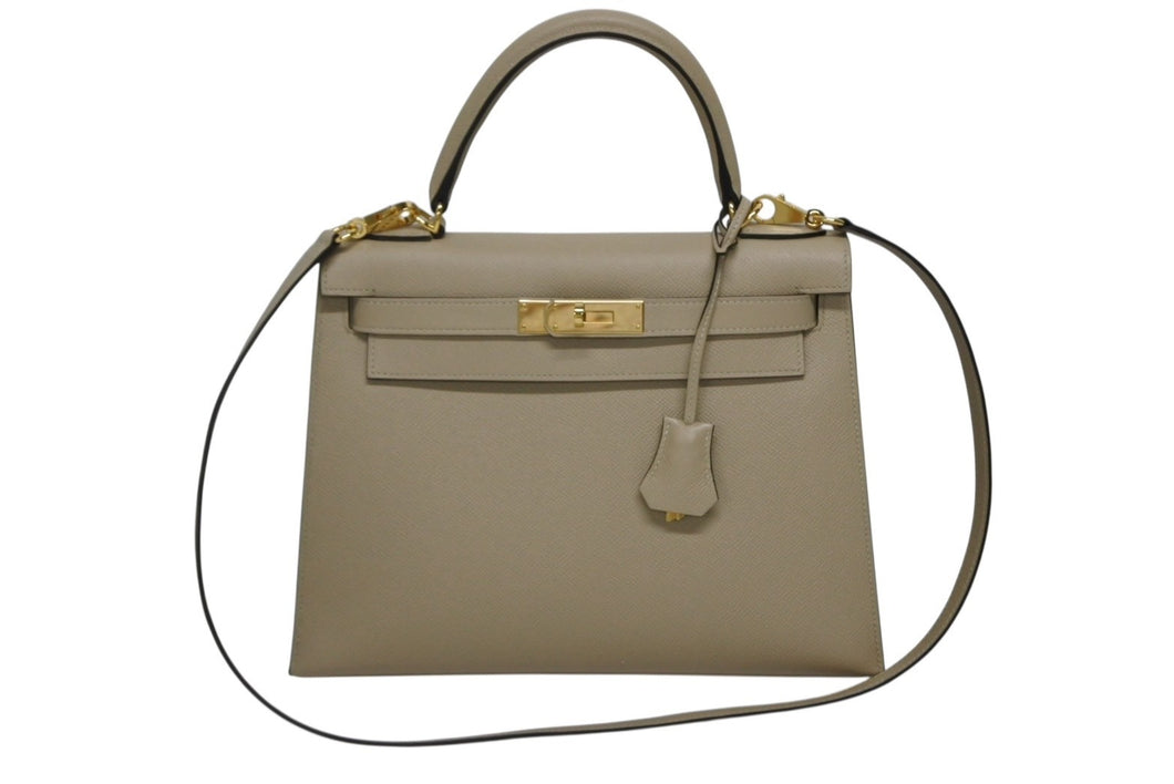 新品同様 HERMES エルメス ケリー28 外縫い 2WAY ショルダーバッグ A刻印 ヴォーエプソン トレンチ ゴールド金具 中古 4b009813