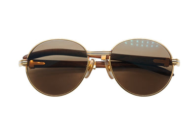 CARTIER カルティエ オーバル サングラス アイウェア サイズ52□18 130 トリニティ ウッドテンプル ゴールド GP 美品 中古 4b009836