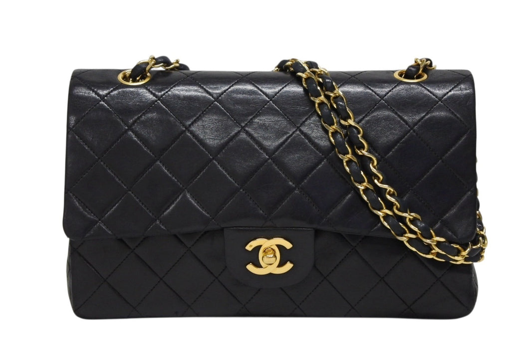 CHANEL シャネル マトラッセ25 Wフラップ Wチェーンショルダーバッグ 0番台 ココマーク ラムスキン ゴールド金具 美品 中古 4b009860