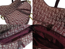 Load image into Gallery viewer, CHRISTIAN DIOR クリスチャンディオール トロッター柄 サドルバッグ ハンドバッグ キャンバス ボルドー ゴールド 美品 中古 4b009864