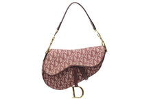 Load image into Gallery viewer, CHRISTIAN DIOR クリスチャンディオール トロッター柄 サドルバッグ ハンドバッグ キャンバス ボルドー ゴールド 美品 中古 4b009864