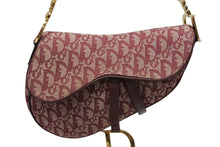 Load image into Gallery viewer, CHRISTIAN DIOR クリスチャンディオール トロッター柄 サドルバッグ ハンドバッグ キャンバス ボルドー ゴールド 美品 中古 4b009864