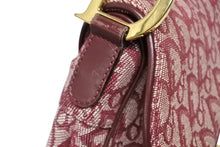 Load image into Gallery viewer, CHRISTIAN DIOR クリスチャンディオール トロッター柄 サドルバッグ ハンドバッグ キャンバス ボルドー ゴールド 美品 中古 4b009864