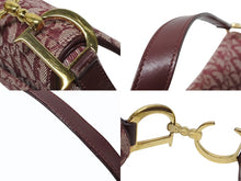 Load image into Gallery viewer, CHRISTIAN DIOR クリスチャンディオール トロッター柄 サドルバッグ ハンドバッグ キャンバス ボルドー ゴールド 美品 中古 4b009864