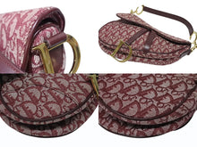 Load image into Gallery viewer, CHRISTIAN DIOR クリスチャンディオール トロッター柄 サドルバッグ ハンドバッグ キャンバス ボルドー ゴールド 美品 中古 4b009864