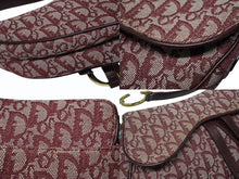 Load image into Gallery viewer, CHRISTIAN DIOR クリスチャンディオール トロッター柄 サドルバッグ ハンドバッグ キャンバス ボルドー ゴールド 美品 中古 4b009864